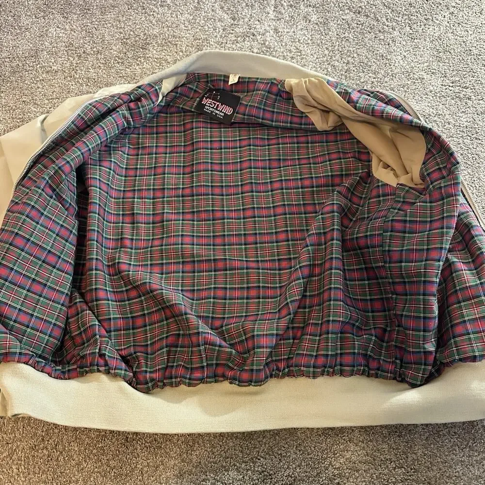 Vintage 80s 90s West Wind Bomber Jacket Mens Large L Khaki Tan Flannel Lined Zip